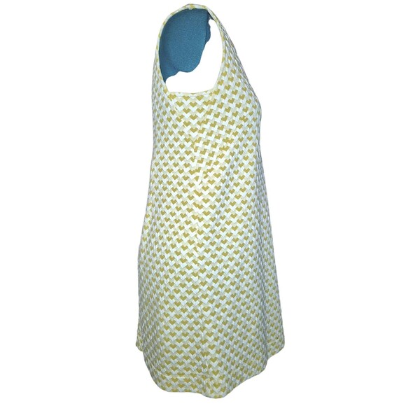 eShakti Midi Size M Yellow White Shift Raised Jacquard Pattern Party Dress - Picture 4 of 6
